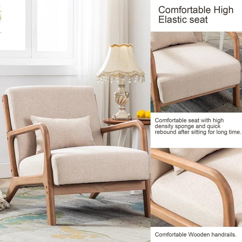 [TikTokShopBlackFriday]Hertford Upholstered Linen Blend Accent Chair With Wooden Legs And One Pillow