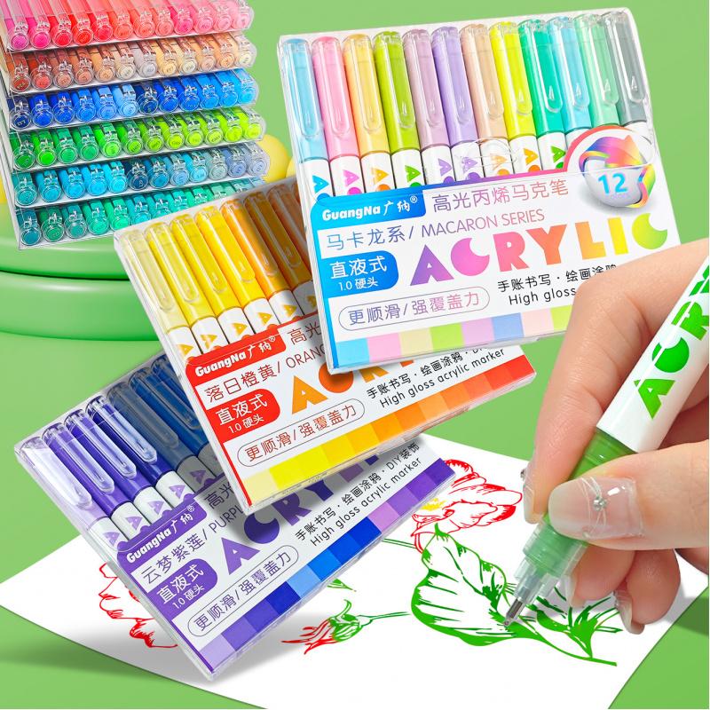 High Gloss Acrylic Paint Markers,1mm Bullet Nib Highlighter Acrylic Paint Pens,Bright Colors,Big Capacity ink,Wide Range of Uses,For Rock Painting, Canvas, Wood, Glass, Ceramic, Fabric, Plastic, Art Supplies, Coloring Book Markers