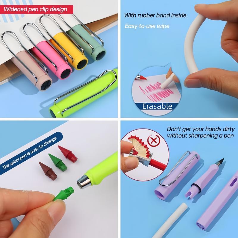 12 Colors Forever Pencil with Erase - Long Lasting Writing Infinity Pencil , Never Sharpen Everlasting Inkless Pencil for Sketch, Drawing, School Supplies