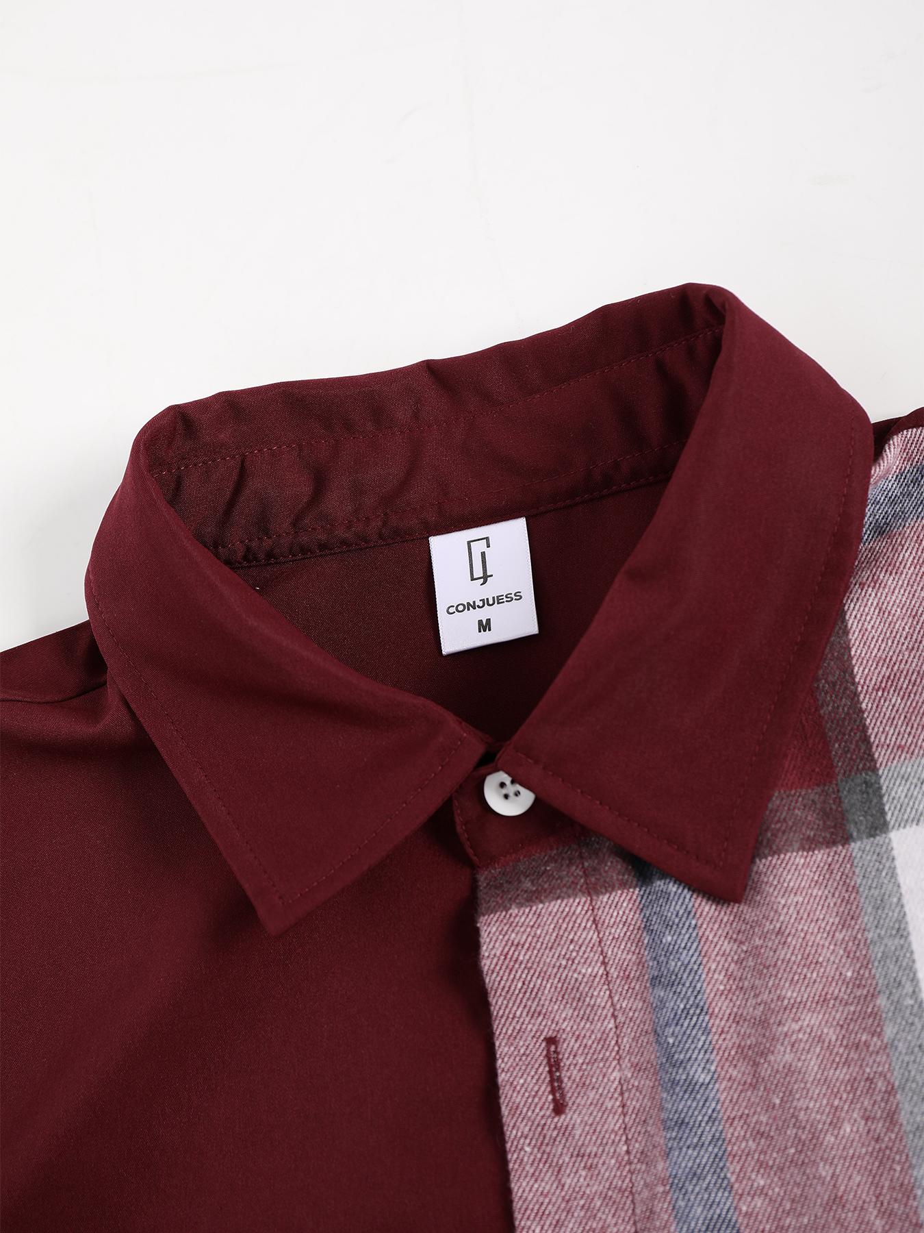 【Plus Size】 Men's Plaid Print Button Front Shirt & Drawstring Waist Pants Set, Regular Fit Casual Checked Long Sleeve Collared Top & Pocket Trousers, Men's Spring & Fall Clothes, Men's 2 Piece Set, Longsleeves Menswear