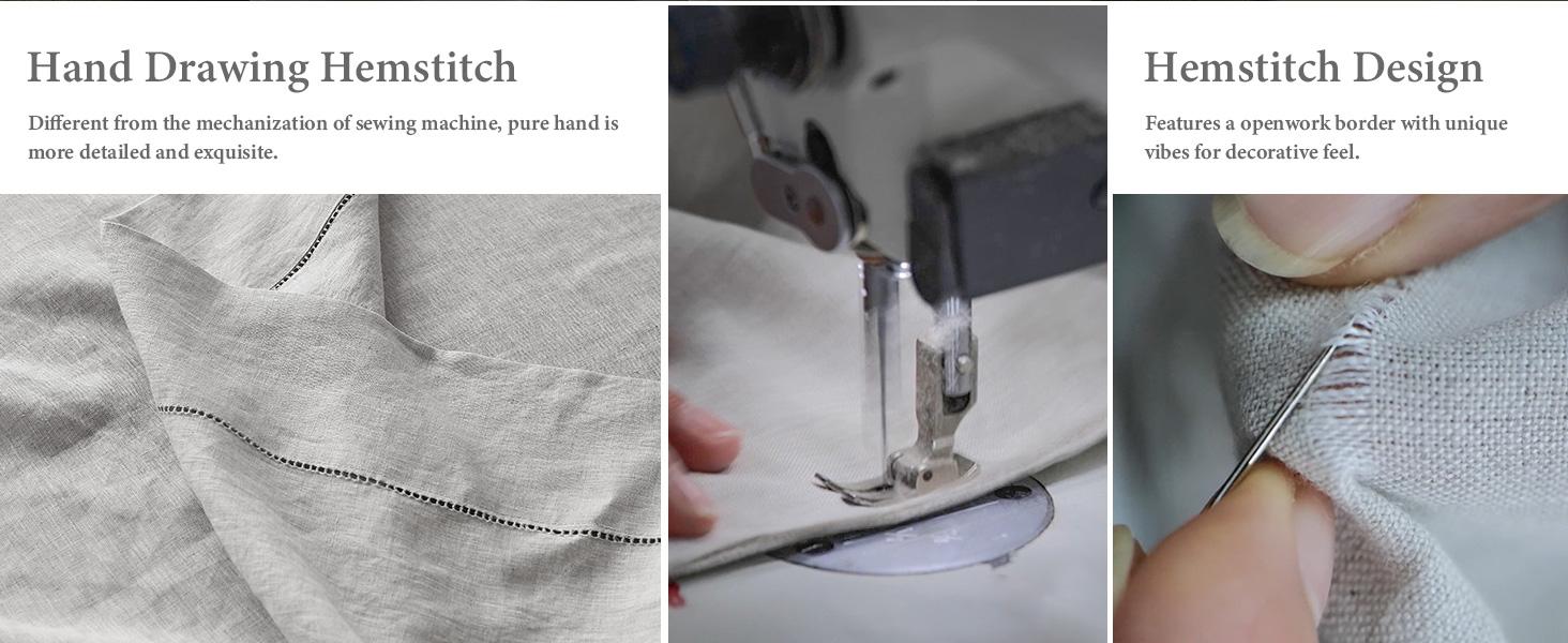 Simple&Opulence 100% French Linen Sheet Set Handmade Hemstitch-Natural Flax Farmhouse Bed Sheets( Flat Sheet, Fitted Sheet, Pillowcase)-Solid Color Soft Breathable Bedding