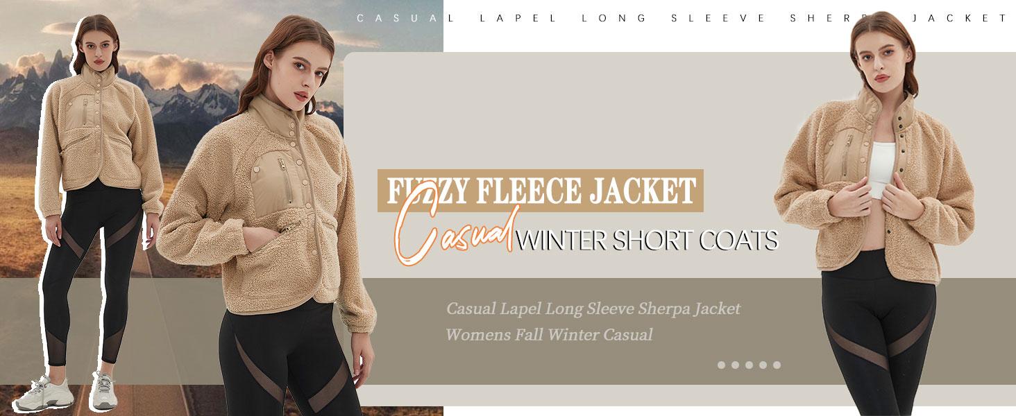 Tanming Women's TikTokShopBlackFriday Sherpa Jacket Button Down Fuzzy Fleece Patchwork Bomber Jackets Shacket Teddy Coat Outerwear