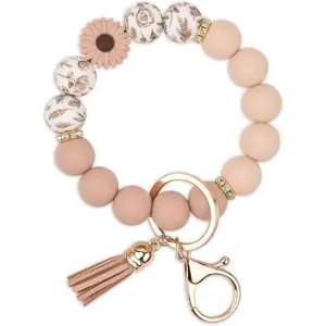 Silicone Beaded Keychain Wristlet Key Ring Bracelet Cute Car Key Chain Holder for Women Girls