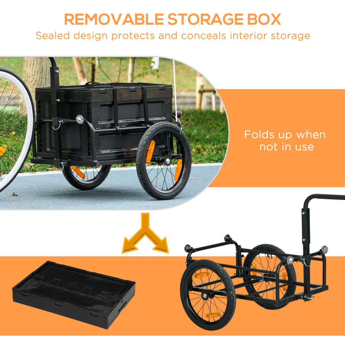 Aobtkel Aosom Adult Metal Frame Cycling Cargo Trailer - Bicycle Wagon Cart with Foldable Pack, Removable Storage Box, Quick-Release 16-Inch Wheels, Reflectors, 19-35mm Seat Posts, 26.5" L x 19" W x 10.25" H (No Bottom)