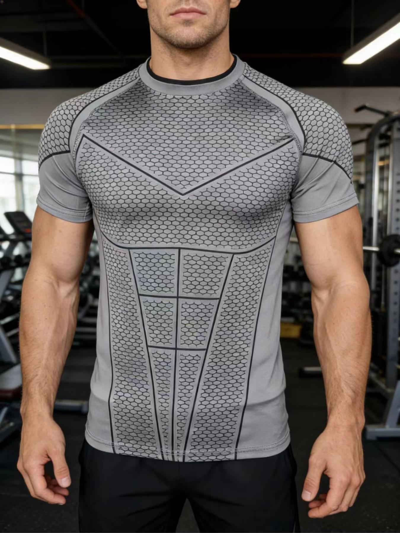 Men's Batman Compression Sports Shirt, Short Sleeve Workout Top, Quick-Dry Breathable Athletic Apparel, Ideal for Fitness Training