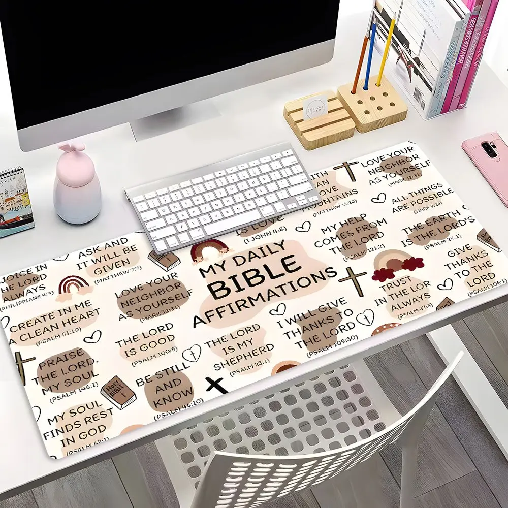 Christian Bible Verse Mouse Pad and Desk Mat with Non-Slip Rubber Base - Thickened Version, Suitable for Office, Washable, Faith Quote Gift, Unisex, Bible Affirmation Prayer Accessory, for Personal Computer Desktop Decoration, 2D Flat Design