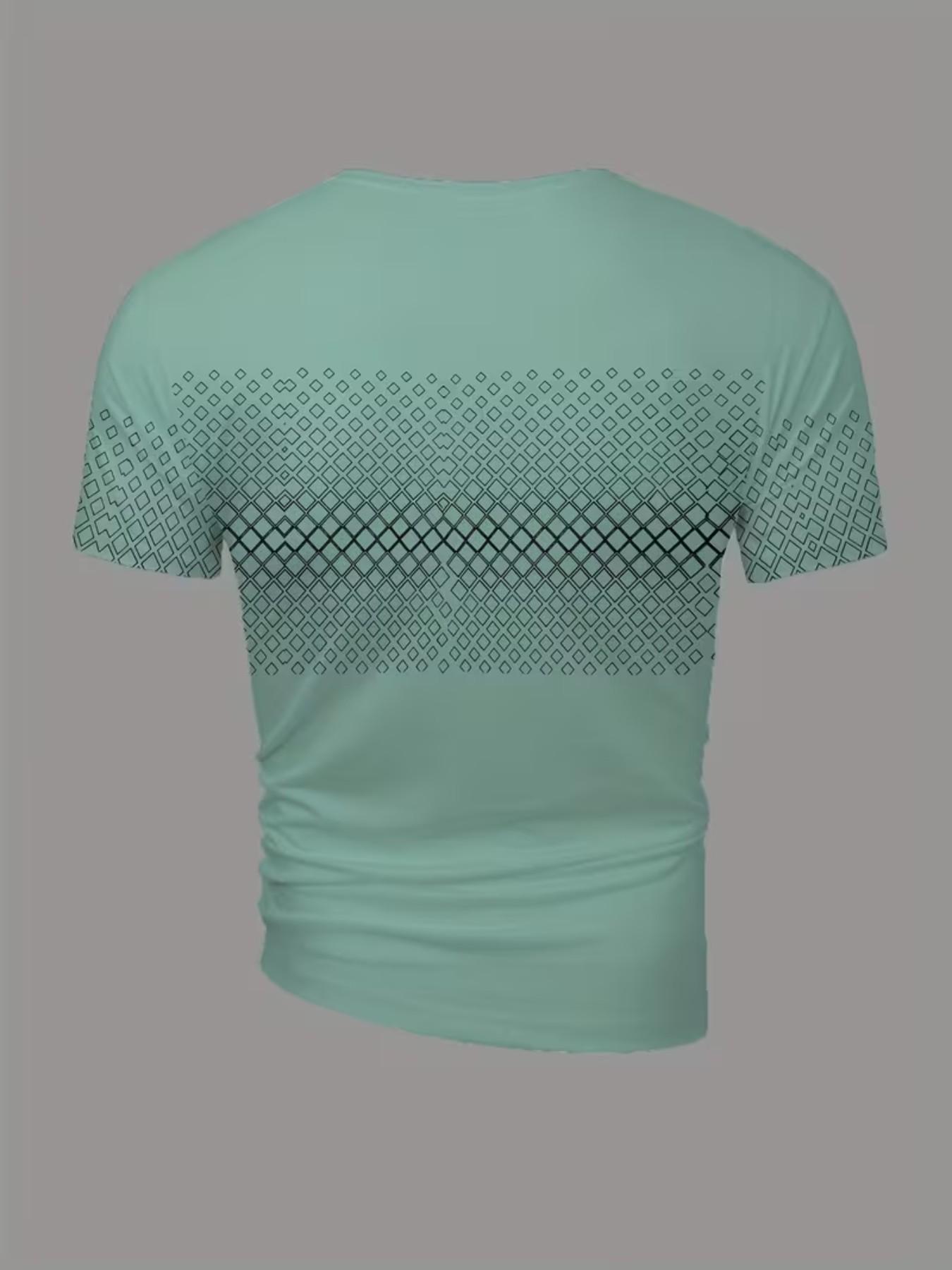 Summer New Geometric Pattern T-Shirt, Fashion Casual 3D Letter Print Sports Top, Simple Graphic Short Sleeve Streetwear Tee