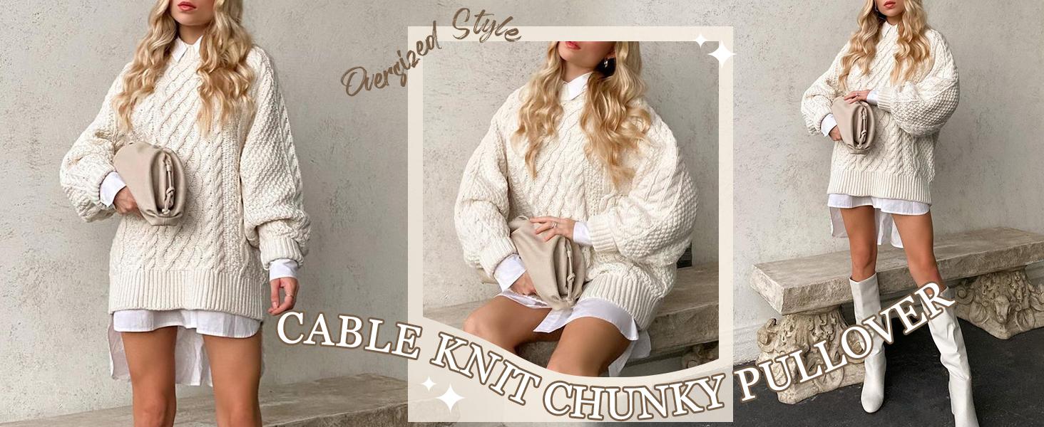 ANRABESS Women Long Sleeve Crewneck Oversized Cable Knit Chunky Baggy Loose Pullover Tunic Minimalist Sweater Dress For Women 2025 Trendy Winter Outfits