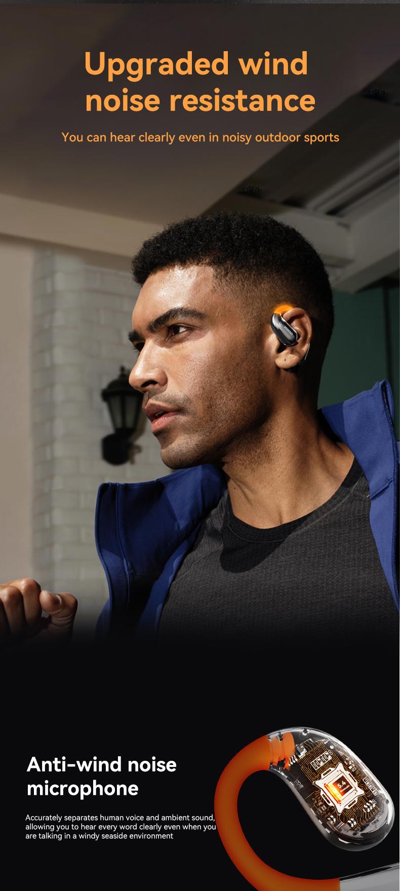 MINISO MS183 Open Ear Luminous Wireless Earbuds with Cool Light 360° Rote HIFI Sound Quality Sports Bluetooth Headphones OWS Earbuds IPX5 Waterproof With microphone Earphones