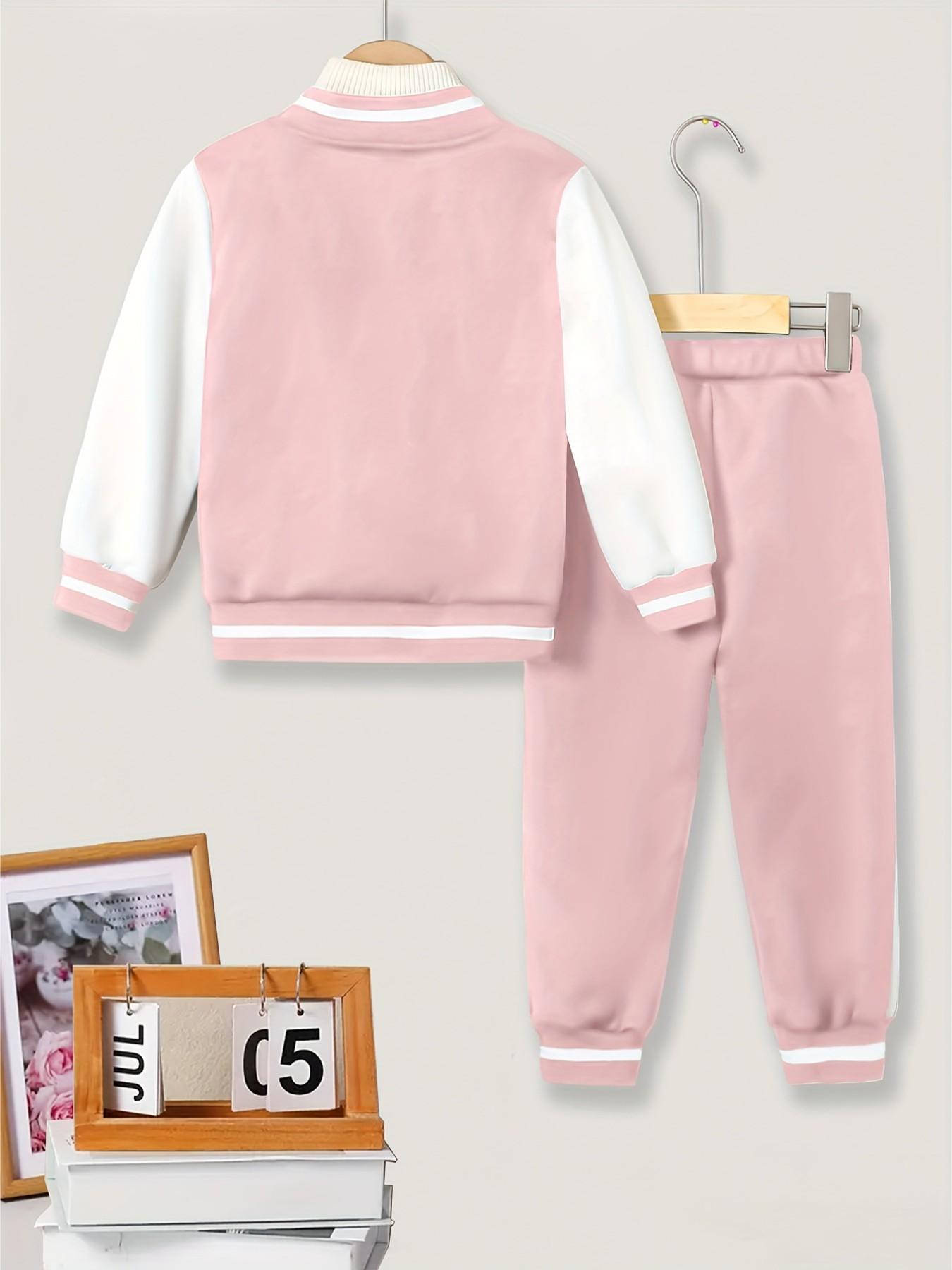 Girls' Easter Egg Rabbit Print 2-Piece Set, Casual Loose-Fit Jacket & Pants, Polyester, Perfect for School & Sports