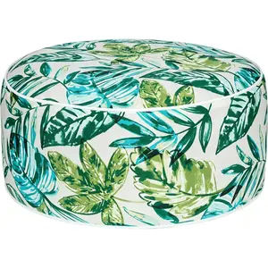 Inflatable Outdoor Ottoman,20"x9" Portable Patio Pouf,Water Resistant,Fade-Resistant,Round Blow Up Footrest Stools for Home Garden Camping Travel(Palm Leaf)