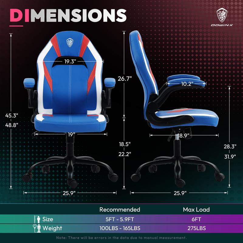 Dowinx Gaming Chair -  Ergonomic gaming chair with breathable PU leather and pocket spring cushion – featuring lumbar support and 360° swivel adjustability, delivering ultimate comfort for intense gaming sessions, available in multiple colors