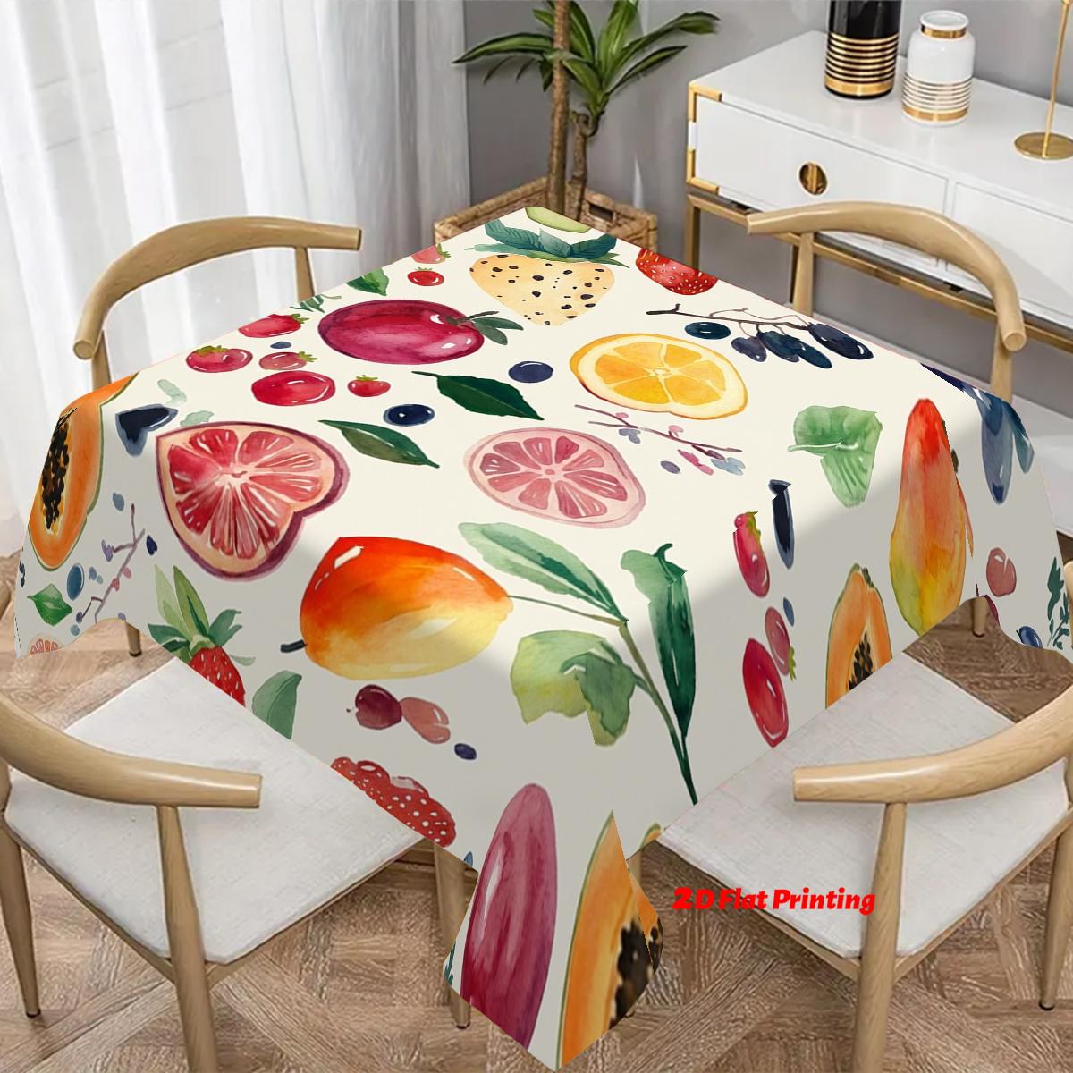 Vibrant Fruit Print Tablecloth, Rectangular Table Cover for Dining & Kitchen, Decorative Cloth with Assorted Fruits Design, Easter Theme