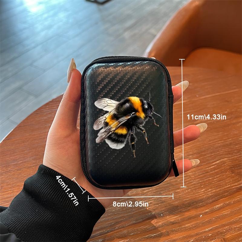 High-Definition Realistic Bee Pattern, Essential Office & Travel Eva Hard Edge Headphone/wire/charger Storage Box, Durable Portable Organizer