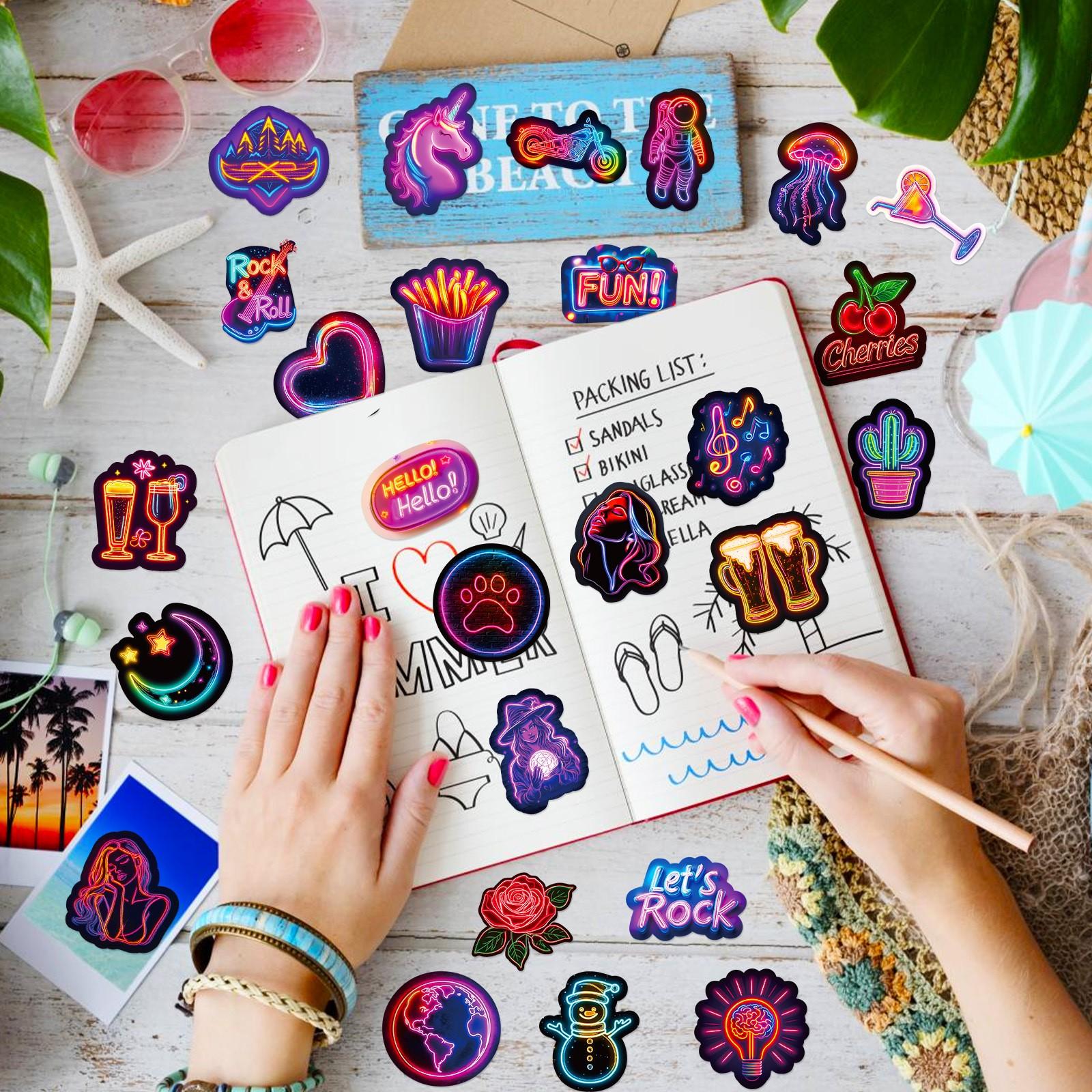 50 Sheets Creative Neon Graffiti Stickers for Luggage & Laptop Decals, Unique Non-Repeating Designs, Perfect Decorations