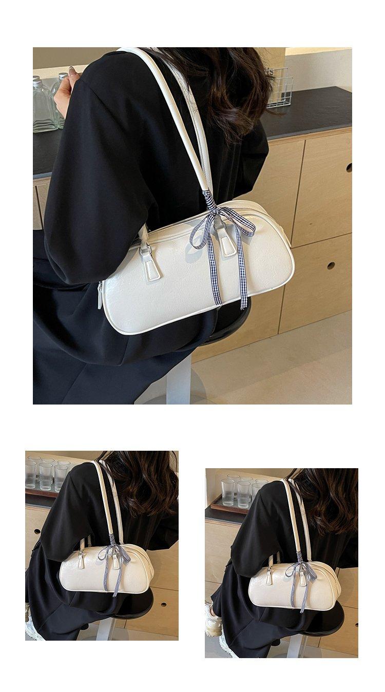 Vintage Waxed Leather Bowknot Baguette Bag, Luxury Commute Underarm Shoulder Bag, Versatile Texture Handbag, Korean Style Ins Fashion Bag for Women