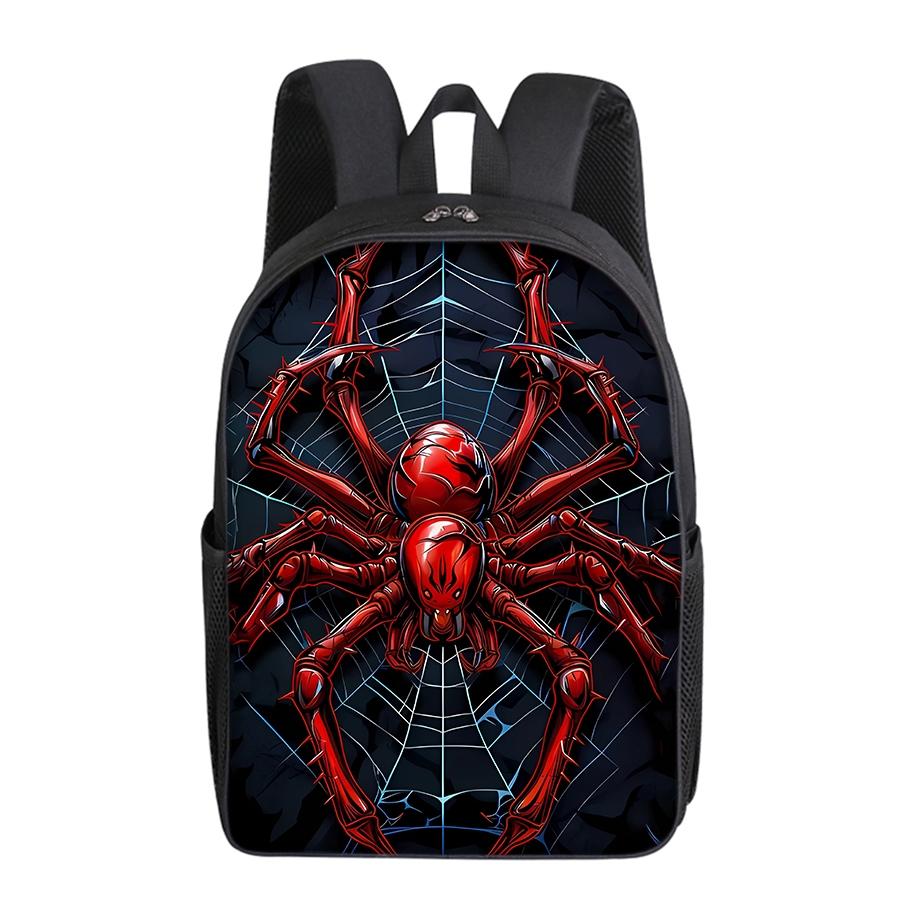Red spider pattern printed 16-inch single-layer backpack