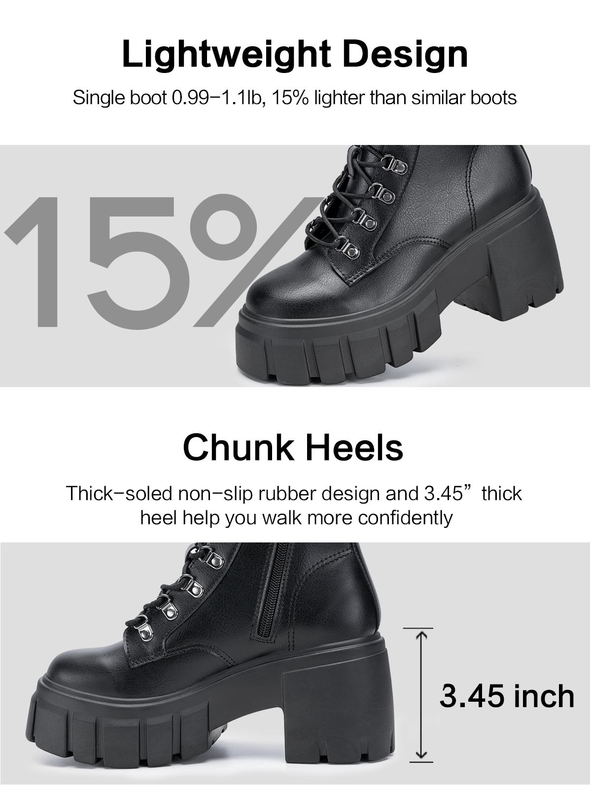 FITORY Women’s Cowgirl Combat Boot, Lace-up Side Zipper for All Seasons, Black Ankle Boots High Heel Size 6-11