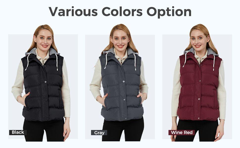 Women's Quilted Puffer Vest Thicken Warm Winter Coat with Removable Hood Womenswear Tops Comfort Hoodie Lady fall coat Basic Casual