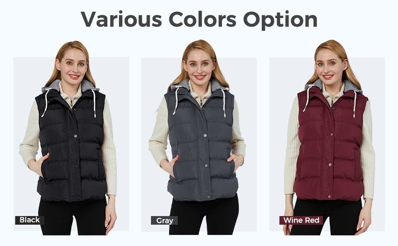 Women's Quilted Puffer Vest Thicken Warm Winter Coat with Removable Hood Womenswear Tops Comfort Hoodie Lady fall coat Basic Casual