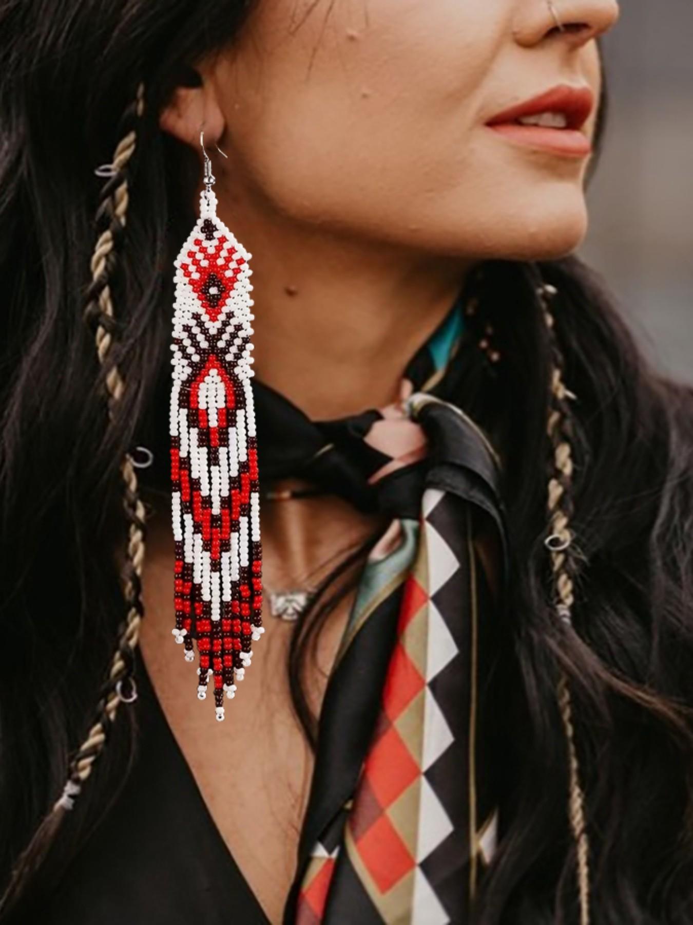 Handmade Beaded Earrings, Long Women's Beaded Earrings, Totem Blessing Earrings, Dangling Earrings in Multiple Colors, Bohemian Style, Summer Jewelry