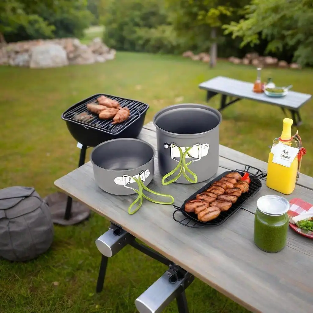Outdoor Camping Pot Set, Made of Hard Aluminum Alloy Material, Portable, 1-2 Person Picnic Folding Stove Cookware Set