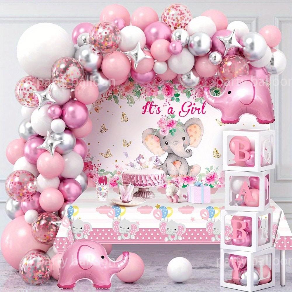 122 Piece Elephant Baby Girl Birthday Party Balloon Set, Bear, Star Aluminum, Latex, Metallic Balloons, Baby Shower Decorations