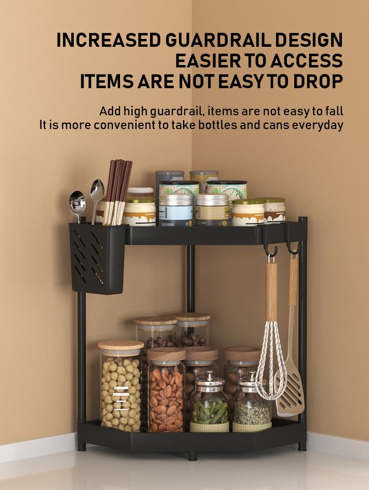 Kitchen Storage Rack, Space-Saving Corner Shelf, 2/3 Layer Standing Organizer, Ideal for Kitchen Utensils & Spices, Durable Design, Home Organizer Hook