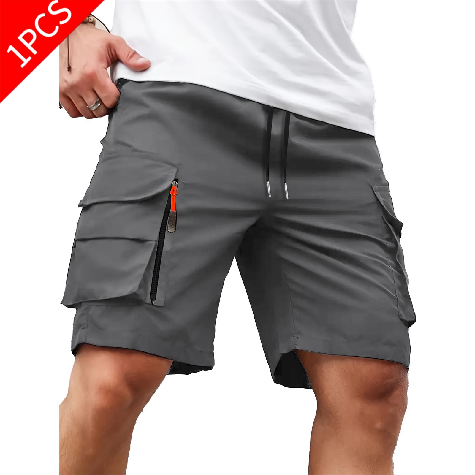 Men's Plain Tactical Cargo Shorts with Multi-Pockets, Zip Closure, Compact and Convenient Drawstring Bottoms for Summer Outdoor-Casual Wear, Utility Menswear Beige, Cargo Look,back to school,back to school haul