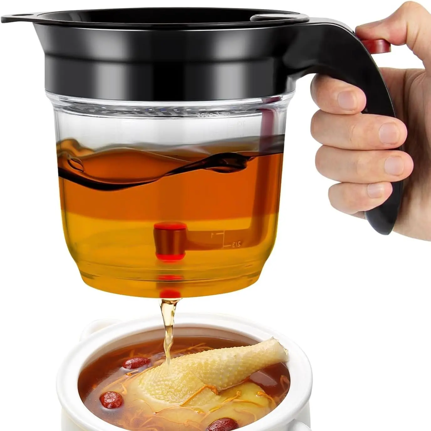 Fat Separator with Bottom Release – (1000 ml) Gravy Separator with Oil Strainer, Oil Separator for Cooking, Kitchen Gadget