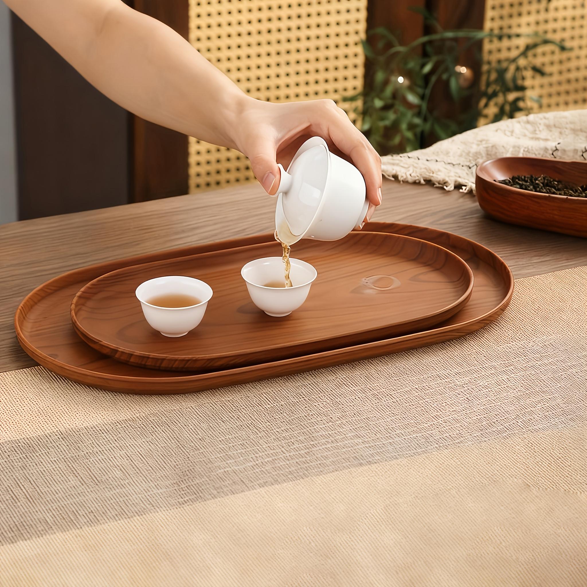 3 Piece Large Tray Set, Snack Trays, Tea Cup Trays, Salad Serving Plates, Faux Wood Grain Modern Design, Stackable Reusable Plastic Trays, Easy Clean