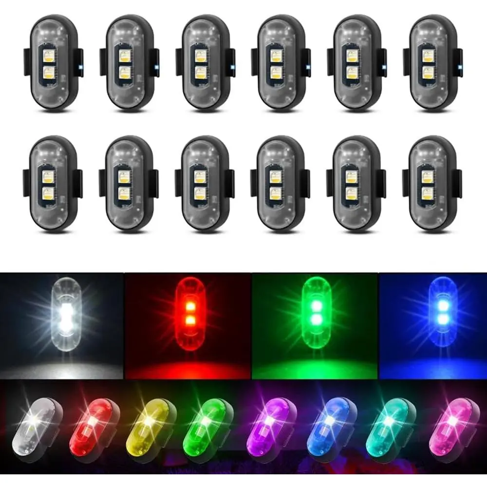 12PCS High-Brightness Vehicle LED Strobe Lights for Cars, Multiple Packs with Remote Control, 8-Color Rechargeable Waterproof Anti-Collision Emergency Warning Lights for Cars/Motorcycles