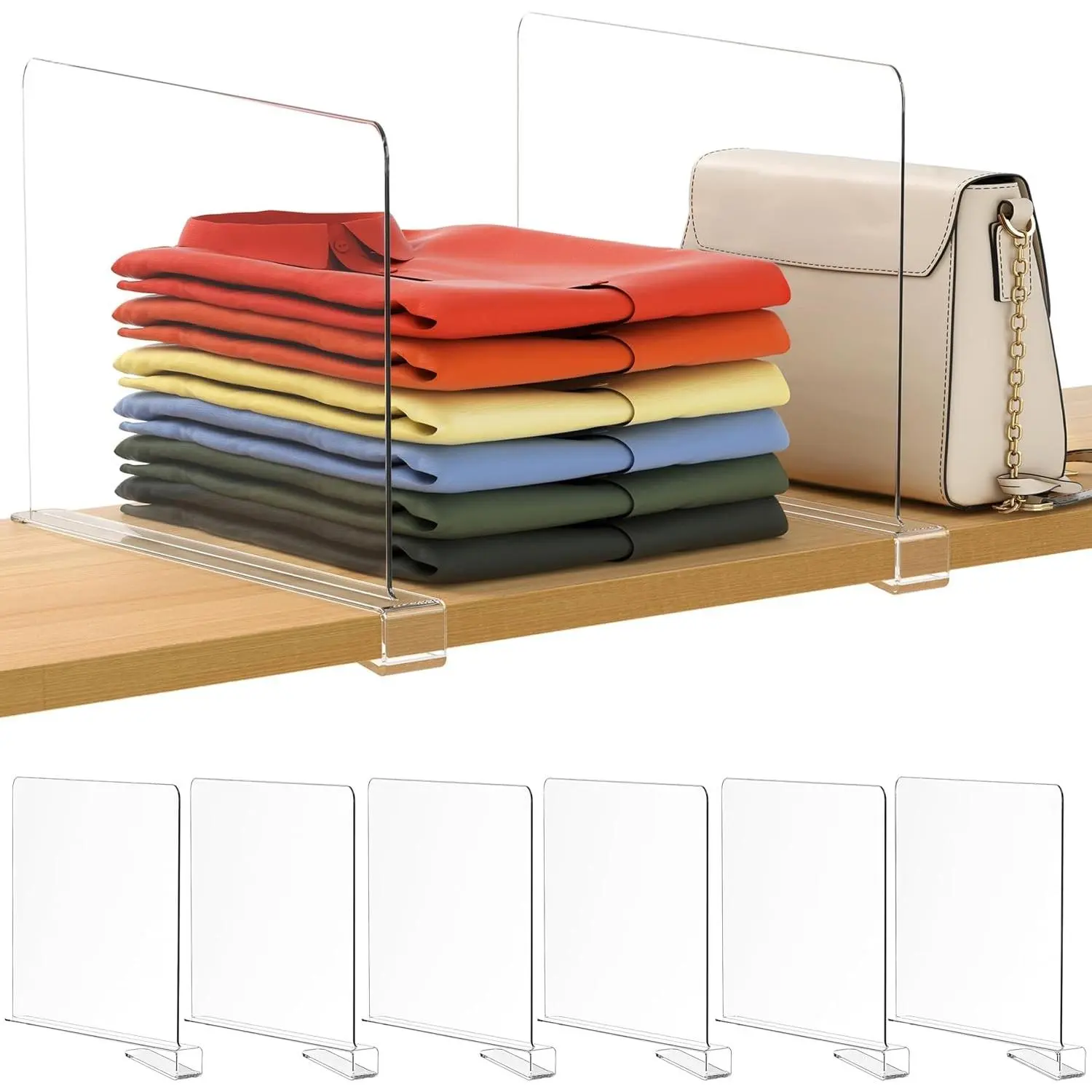 6 Pack 12 Inches Extra Tall Version Clear Acrylic Shelf Dividers, Vertical Closet Organizer for Storage Organization in Bedroom, Office and Kitchen