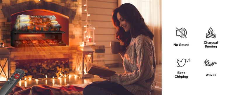 R.W.FLAME Electric Fireplace Log Heater,20" Fireplace Inserts with Crackling Sound,5 Flame Brightness,Heater 750W/1500W,Remote Control&Timer,Overheating Protection for Home and Office Decor