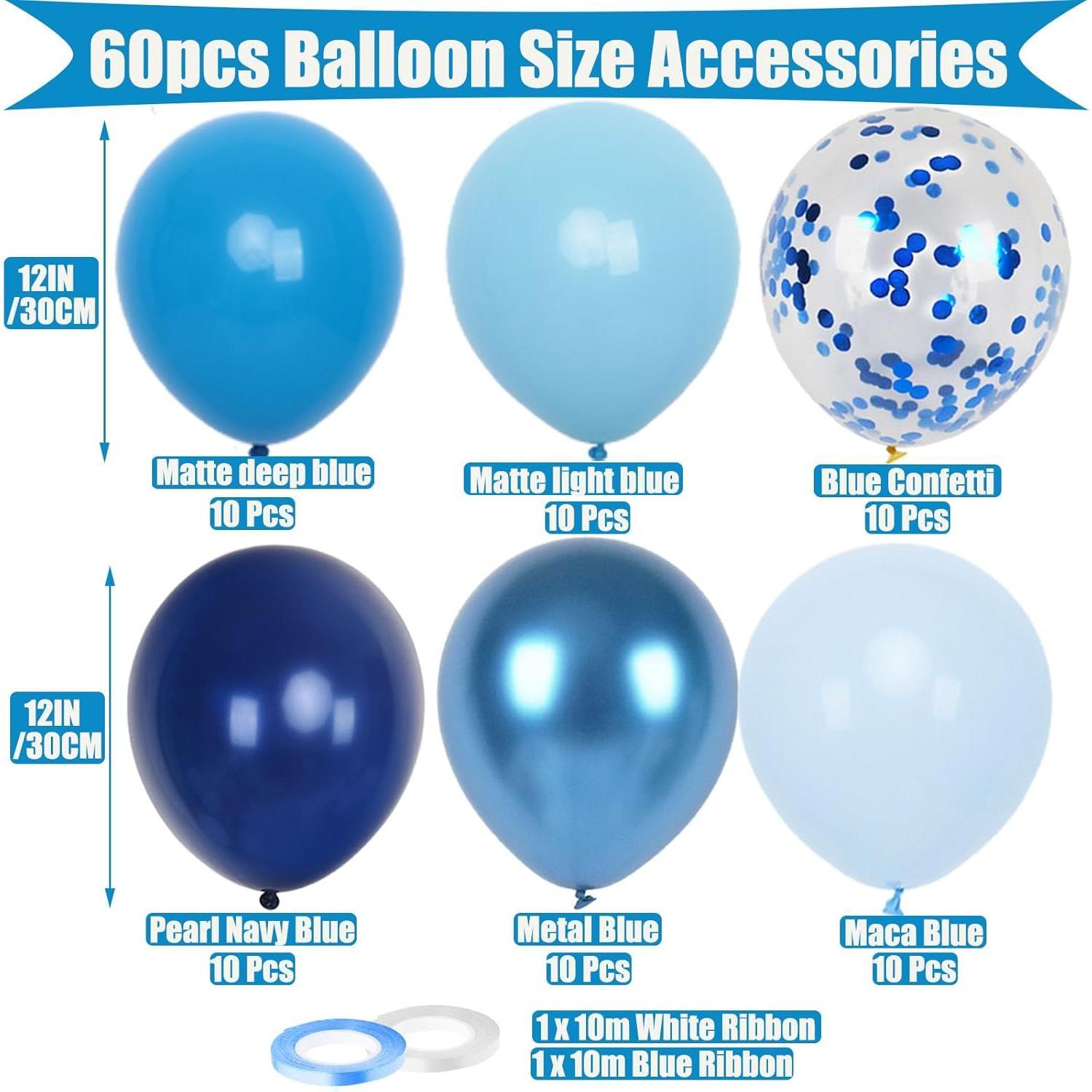 60 count 12inch Metallic Macaron Blue Matte Blue Balloons Navy Blue Latex Balloons for Birthday Wedding  Shower Boys Men Graduation Party Decoration