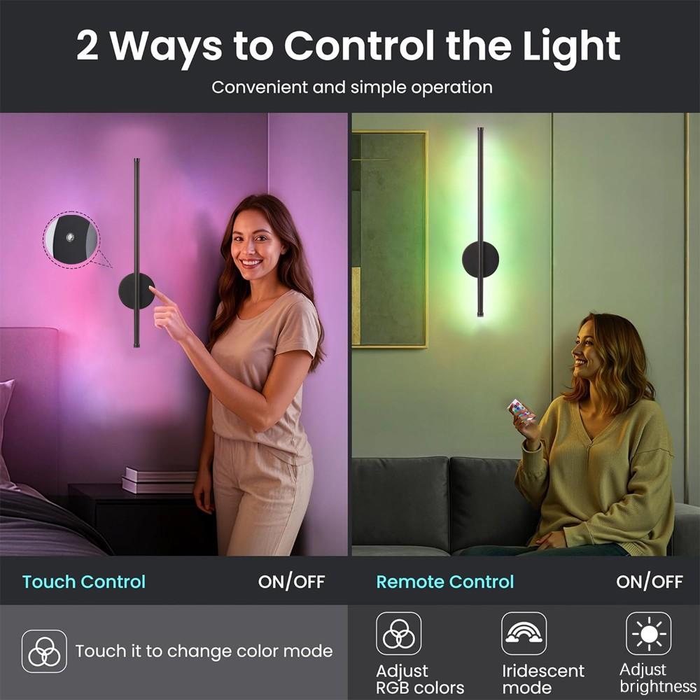 1/2-piece RGB Wall Lights, Modern LED Rechargeable Decorative Wall Lamps, Wireless Magnetic Installation, Remote-Controlled Dimming, 7 Colour Options, For Bedrooms, Feature Walls, Stairwells and Hallways, Minimalist Indoor Home Wall Lighting