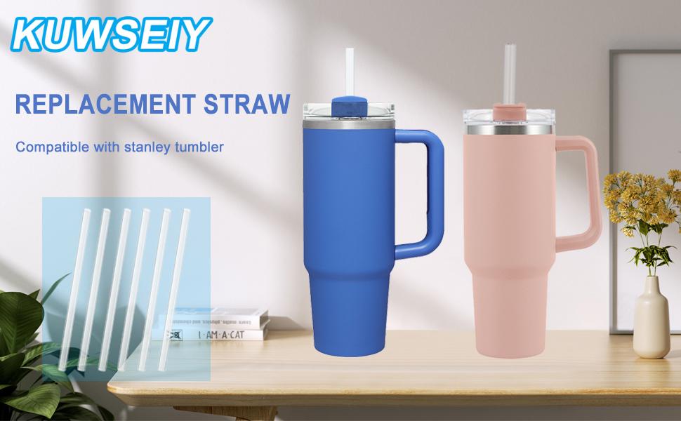 Replacement Straw Compatible with Stanley 40 oz 30 oz Cup Tumbler, 6 Pack Reusable Straws for Stanley 40 oz Tumbler with Handle, Straws with Cleaning Brush for Stanley Accessories, Plastic, Clear