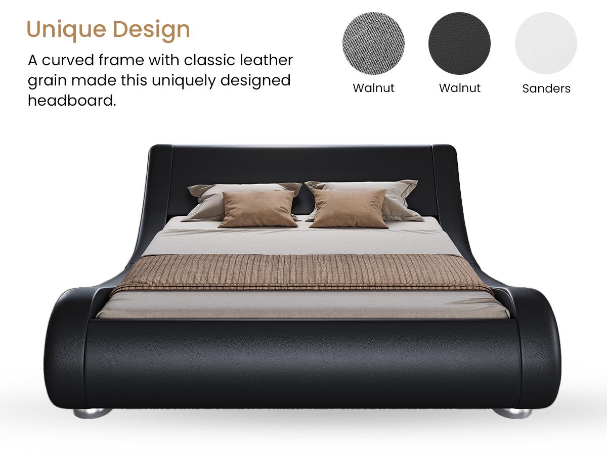 SHA CERLIN Upholstered Bed Frame【Frame Only No Mattress】Deluxe Low Profile Sleigh Bed with Faux Leather Ergonomics Headboard, No Box Spring Needed#ChristmasGifts#TikTokShopBlackFriday