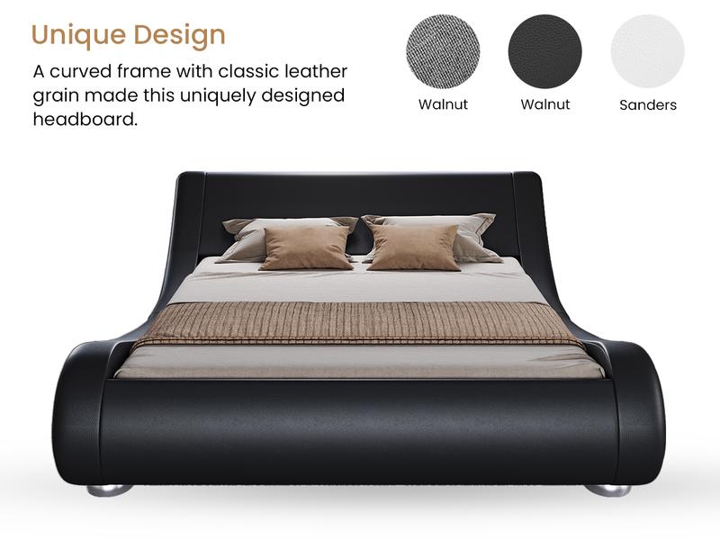 SHA CERLIN Upholstered Bed Frame【Frame Only No Mattress】Deluxe Low Profile Sleigh Bed with Faux Leather Ergonomics Headboard, No Box Spring Needed#ChristmasGifts#TikTokShopBlackFriday