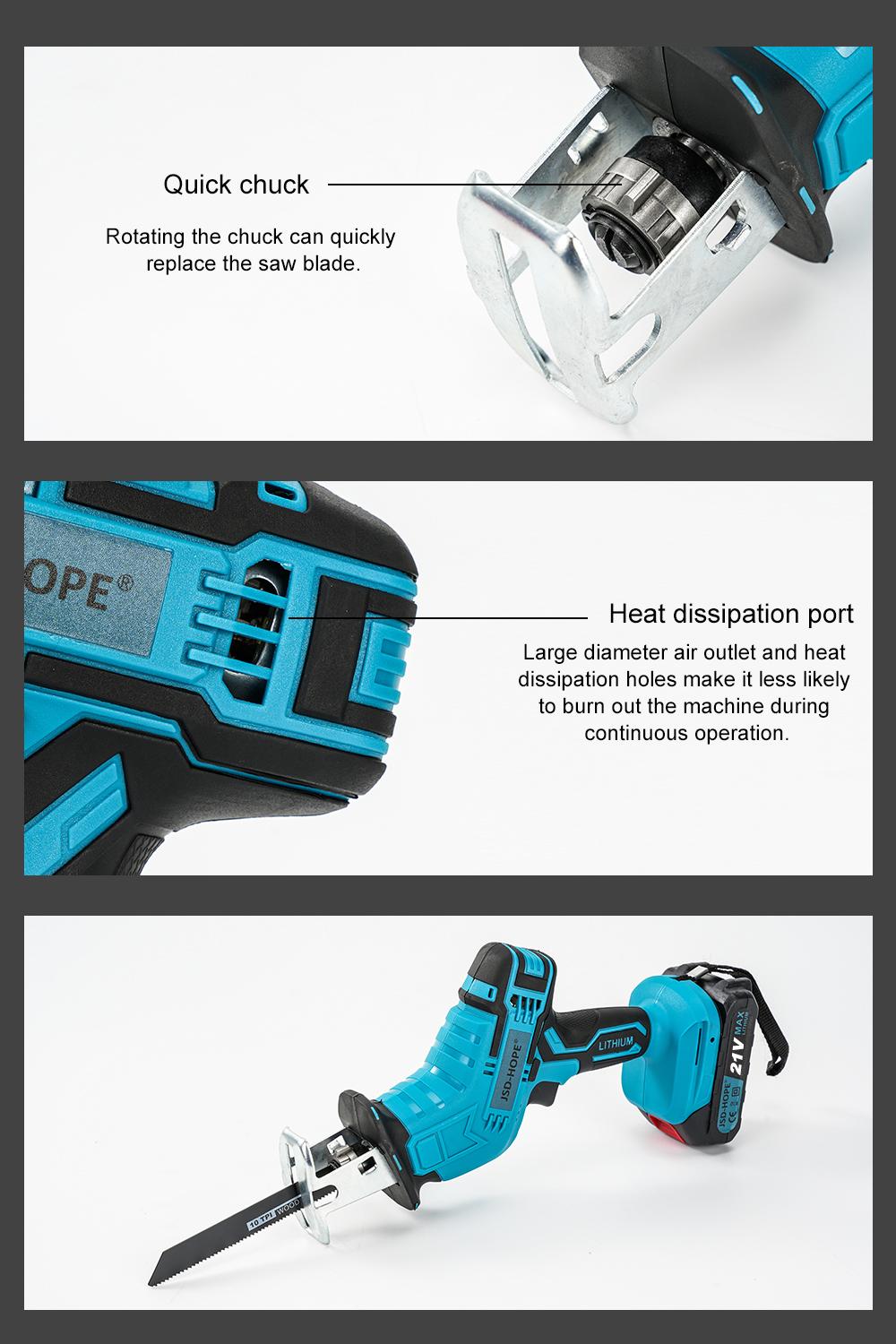 JSD-HOPE Electric Reciprocating Saw, HouseholdRechargeable Small Outdoor Hand-held ElectricSaw, Lithium Electric Saber Hand Chainsaw