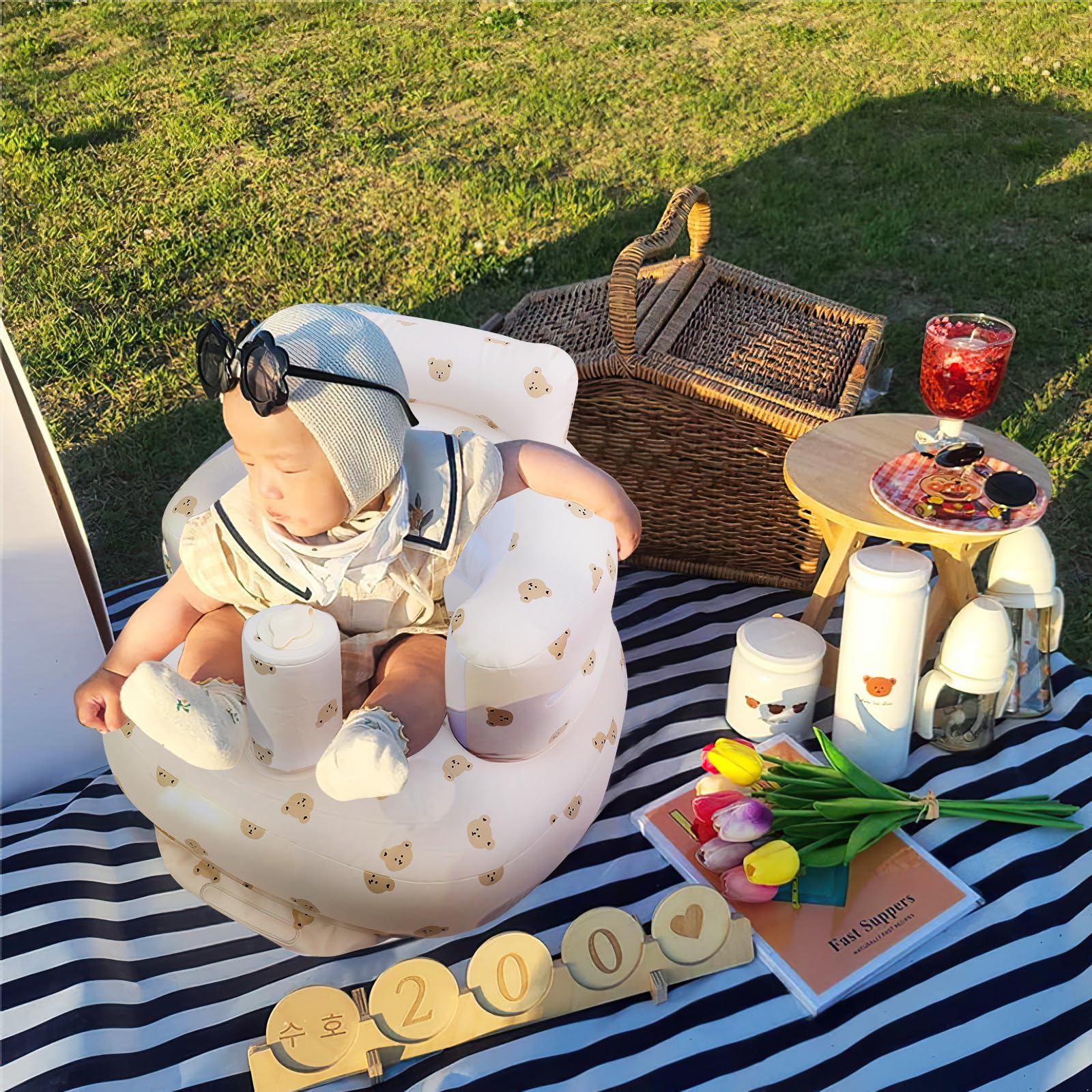 Baby Floor Chair for Sitting Up, Inflatable Baby Seat with Harness for Babies,Baby Seats for Infants, Blow Up Baby Chair with Built in Air Pump