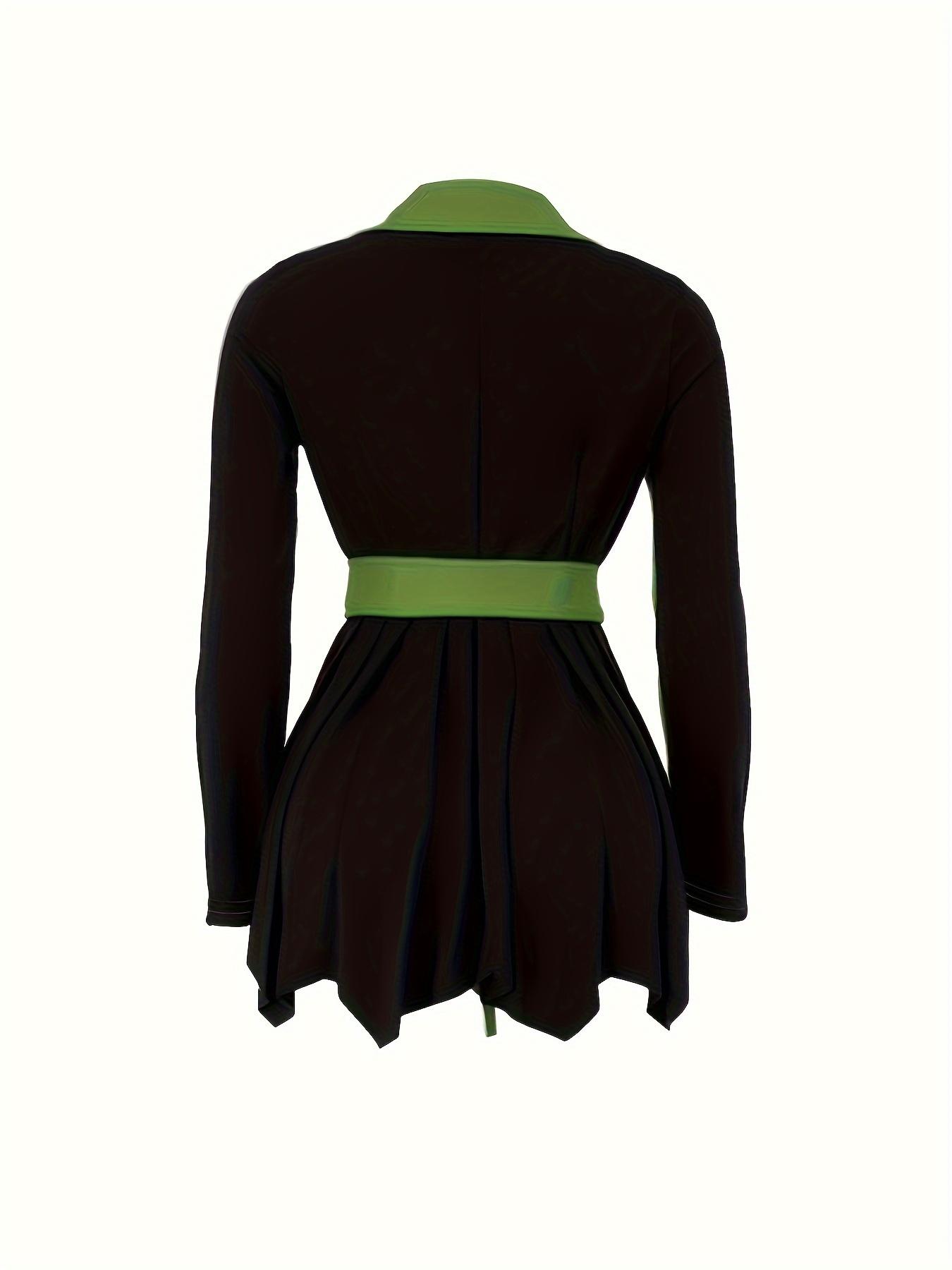 Women's Colorblock Double Button Plicated Belted Blazer Dress, Elegant Lapel Neck Long Sleeve Short Dress for Fall & Winter, Women's Clothing for Daily Wear