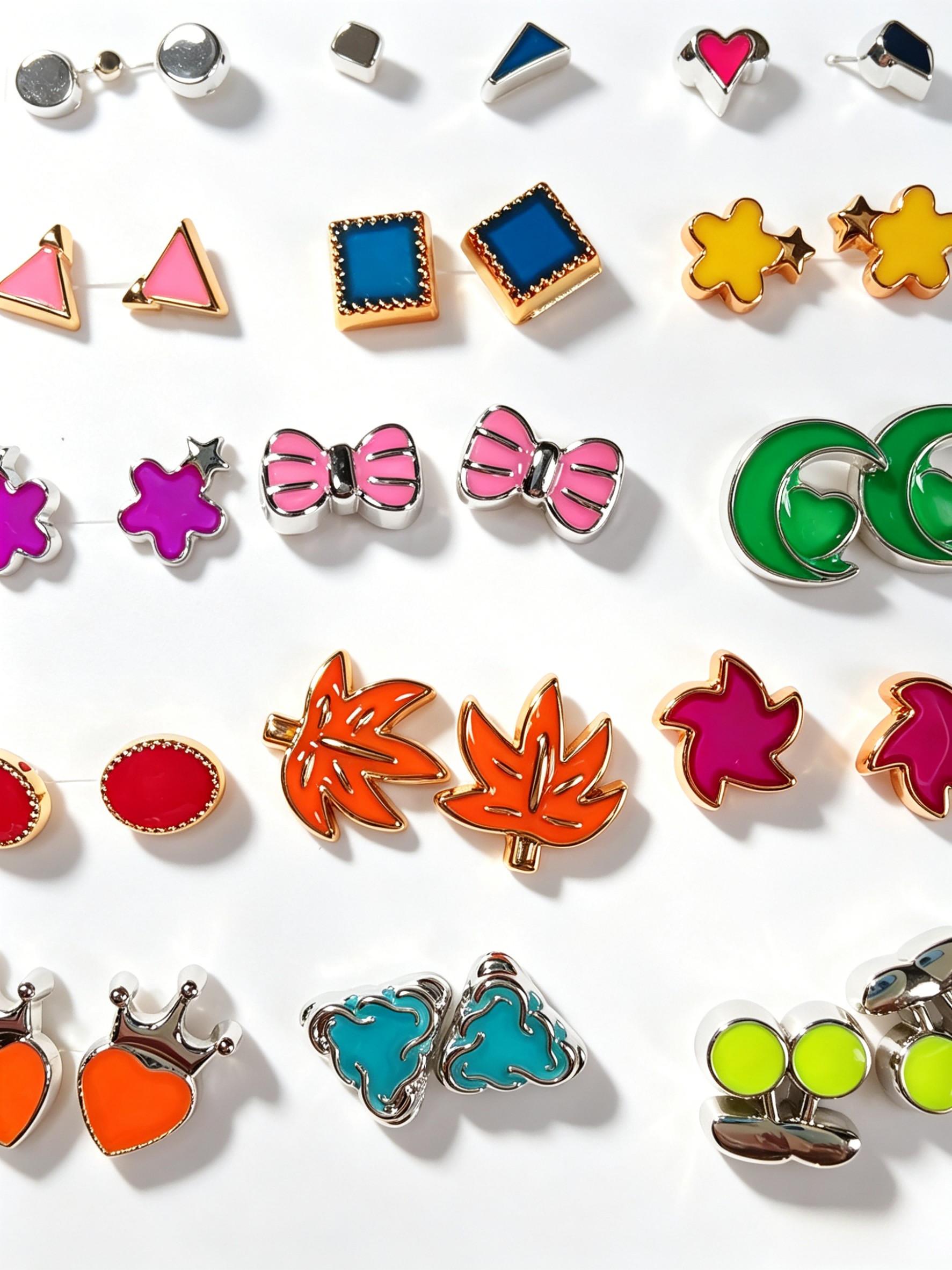 50 Pairs Colorful Drop Earrings Set, Animal Flower Studs, Hypoallergenic Daily Wear, Y2K Style, Gift for Girls, Graduation, Anniversary