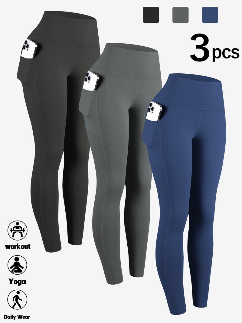 3-Pack Women's High Elastic High Stretch Leggings with Pockets, Ideal for Gym Running and Outdoor Sports, Comfort Fit Workout Bottoms
