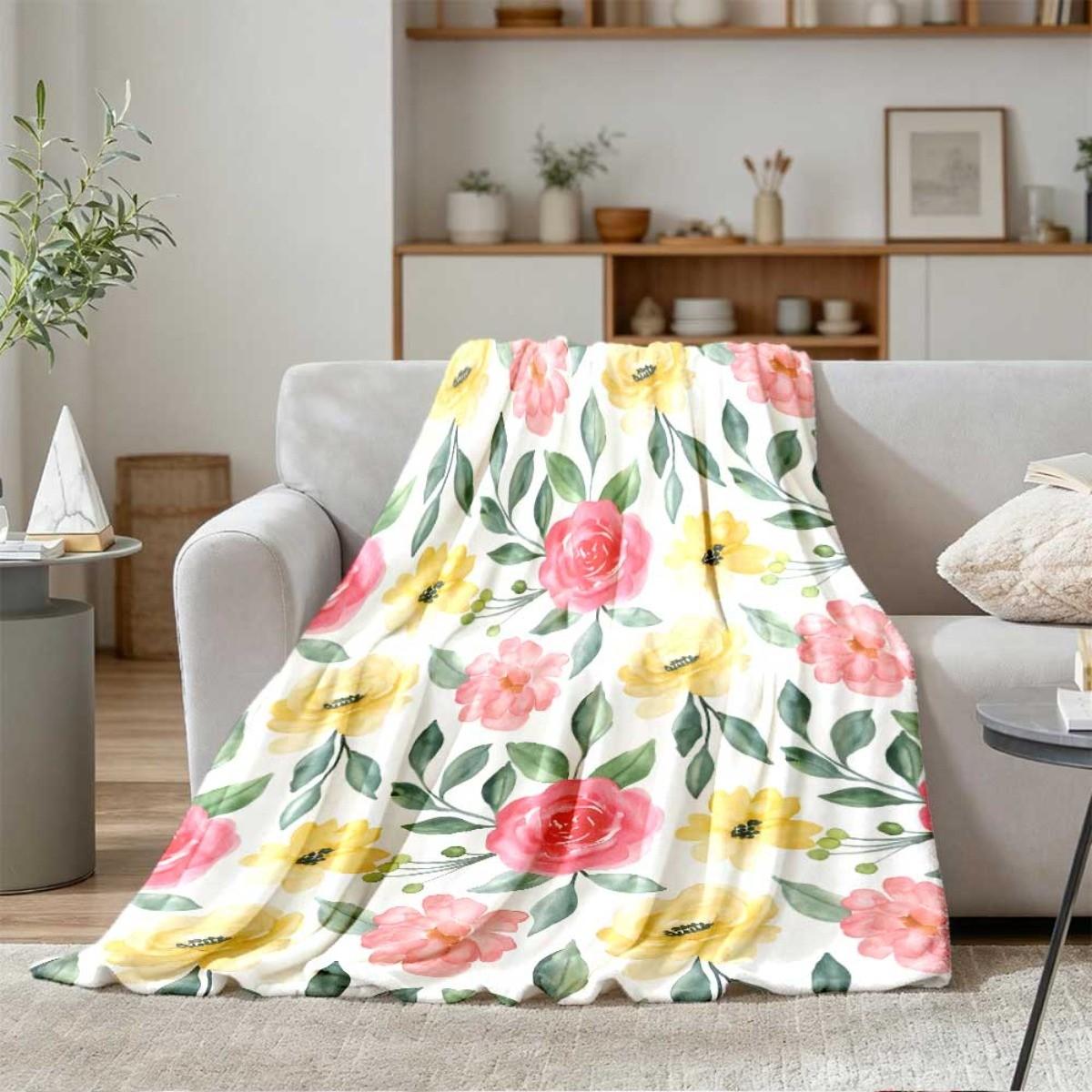 1 Piece Stylish Spring Floral Soft Blanket, All-Season Sofa Leisure Throw Blanket