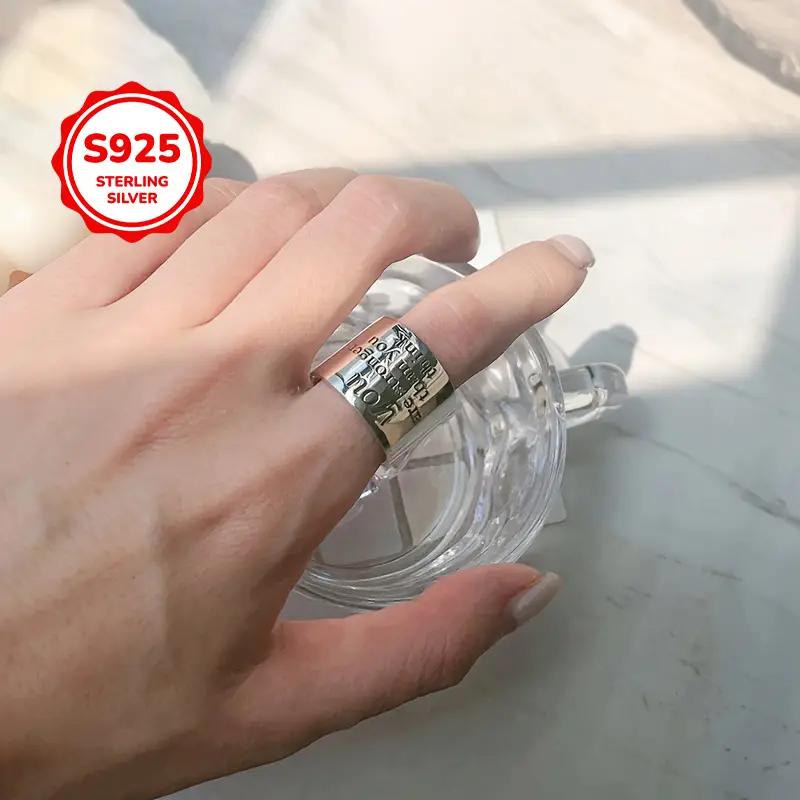 Letter inspirational ring, 925 silver ring, inspiration carving, adjustable size ring, hypoallergenic broadband, fashionable and diverse, classic and eye-catching jewelry, suitable for daily and party wear