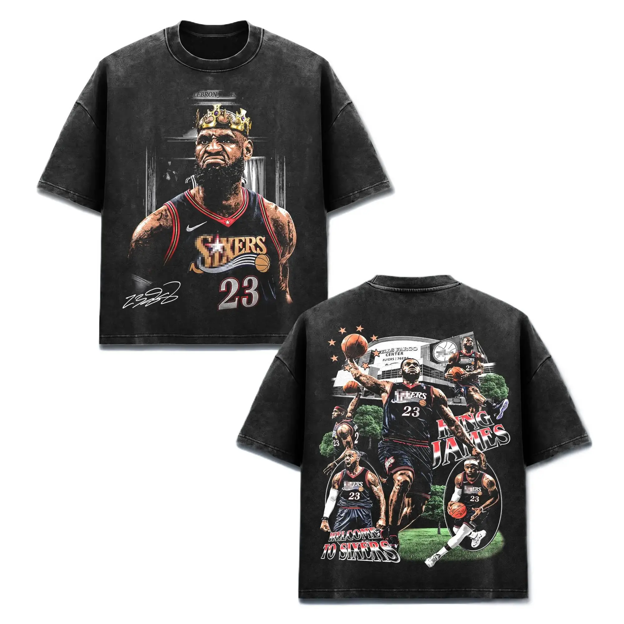 Unisex  LeBron James LBJ King James 23 Vintage Graphic Shirt, Philly City Basketball Fan Tee, Pro Hoops Championship Season Gear, Retro Bootleg Crown Graphic T Shirt, Heavyweight Washed Acid Wash Oversized Unisex Hip Hop Streetwear Apparel Shirt