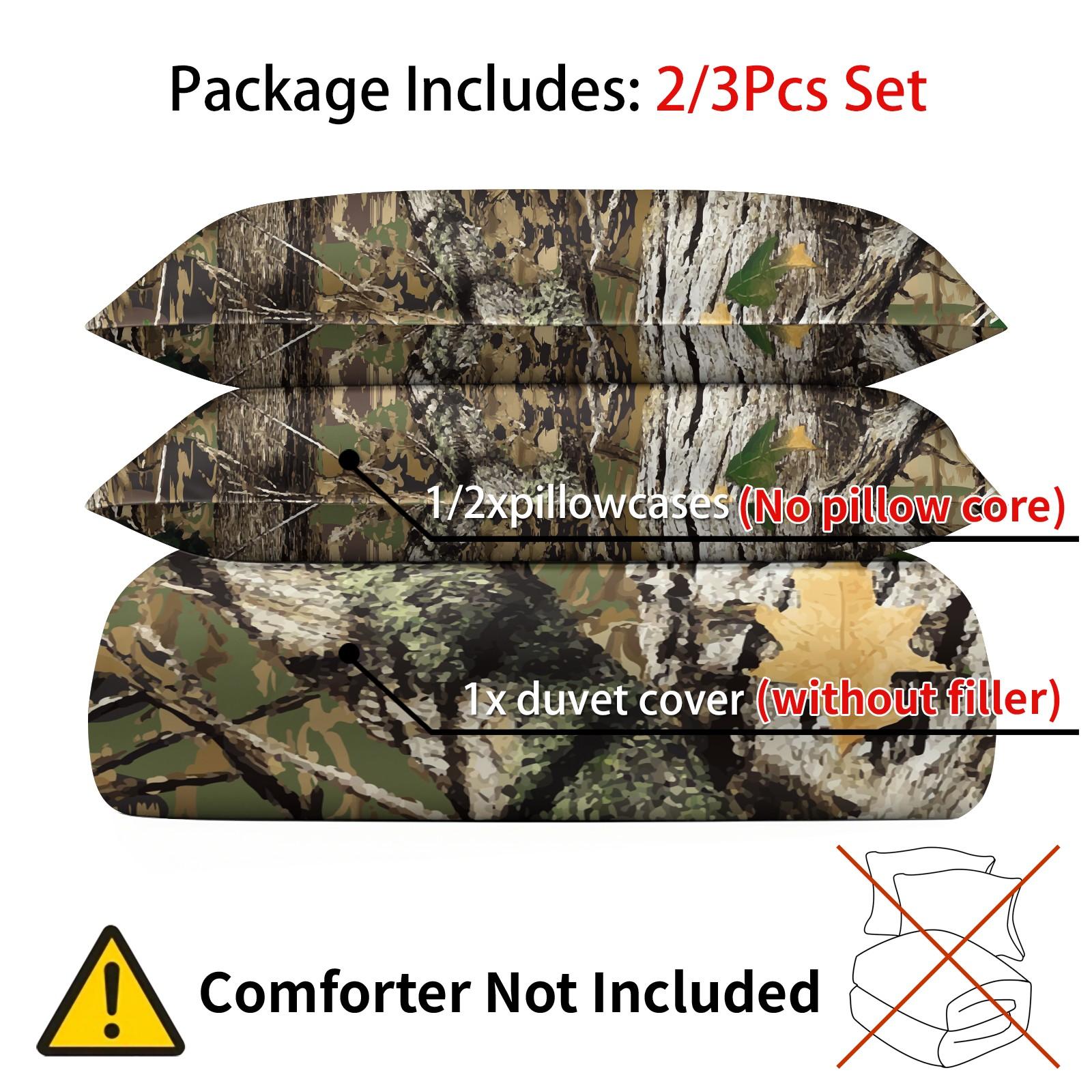 Rustic Hunting Forest Camo Duvet Cover Set, Includes 1 Duvet Cover and 1-2 Pillowcases, Woodland Forest Leaf Camouflage Print Bedding Set, Outdoor Hunter Themed Bedroom Decor for Cabin, Farmhouse & Masculine Men Spaces, Comfy Bedding Set