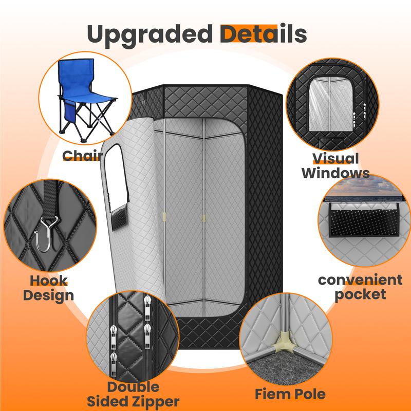 MANASTIN Portable Large Home Steam Sauna with 3L High Capacity Steamer, Personal Sauna Tent with Remote Control, 15 Levels of Pentagon Model Sauna Box with Folding Chair