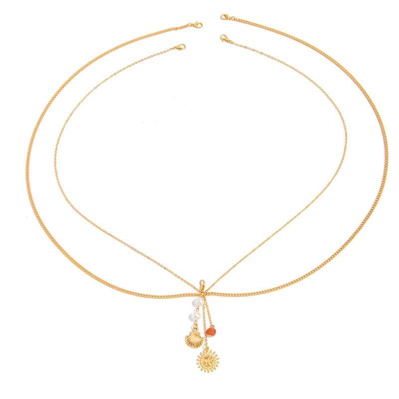 Sexy Metal Pearl Shell Pendant Chest Chain for Women Girls Fashion Gold Color Sun Multilayer Tassel Body Chain Bikini Jewelry